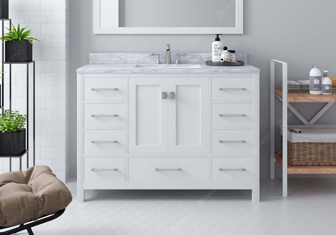 VHG GS-50048-WMSQ-WH-NM Caroline Avenue 48" Single Bath Vanity in White with White Marble Top and Square Sink