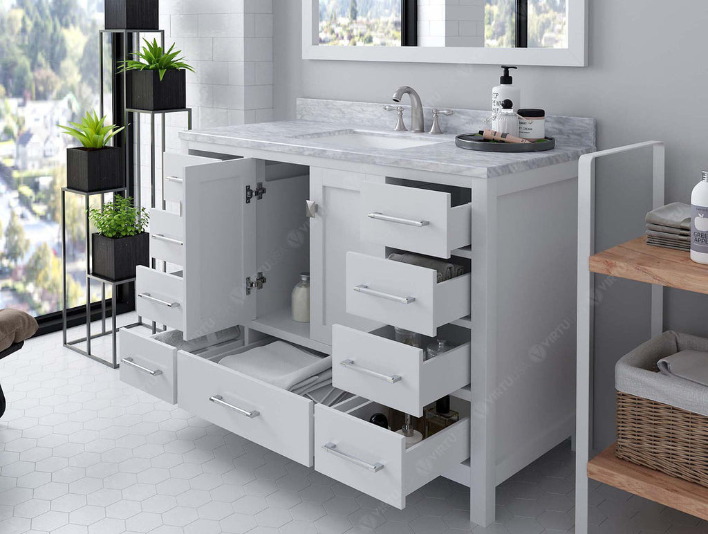 VHG GS-50048-WMSQ-WH-NM Caroline Avenue 48" Single Bath Vanity in White with White Marble Top and Square Sink