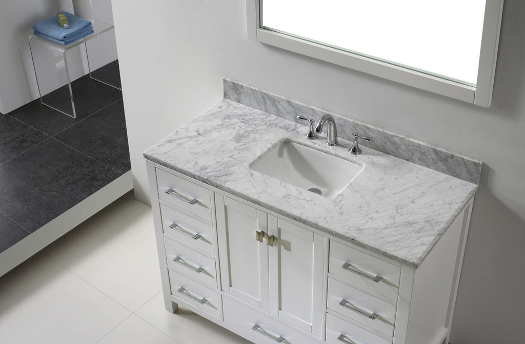 VHG GS-50048-WMSQ-WH-NM Caroline Avenue 48" Single Bath Vanity in White with White Marble Top and Square Sink
