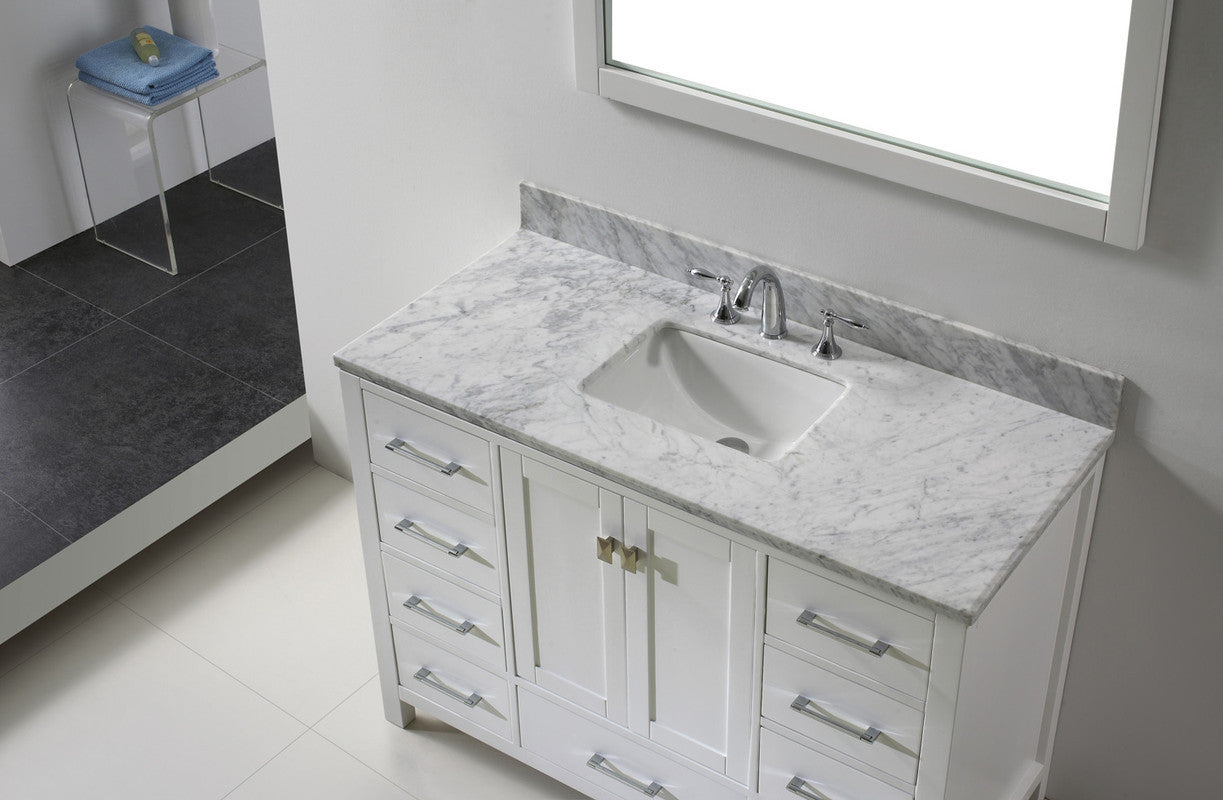 VHG GS-50048-WMSQ-WH-NM Caroline Avenue 48" Single Bath Vanity in White with White Marble Top and Square Sink