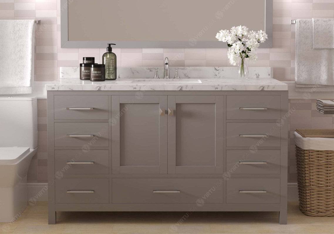 VHG GS-50060-CMRO-GR-NM Caroline Avenue 60" Single Bath Vanity in Gray with Cultured Marble Quartz Top and Round Sink
