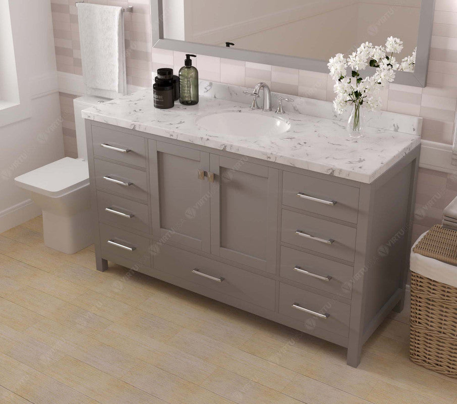VHG GS-50060-CMRO-GR-NM Caroline Avenue 60" Single Bath Vanity in Gray with Cultured Marble Quartz Top and Round Sink