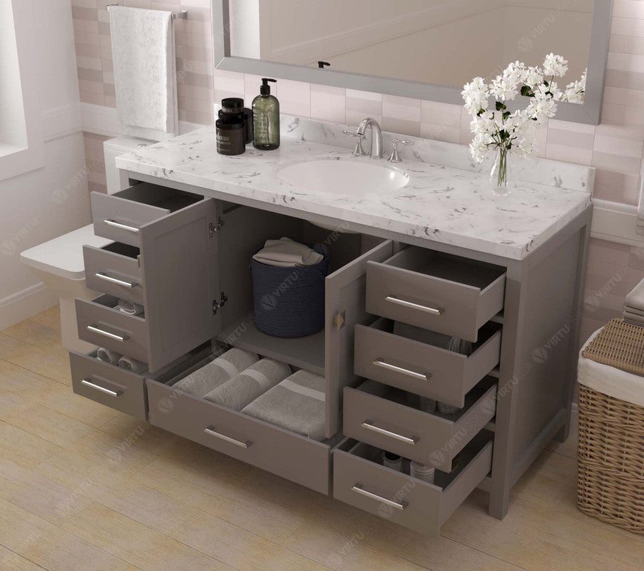 VHG GS-50060-CMRO-GR-NM Caroline Avenue 60" Single Bath Vanity in Gray with Cultured Marble Quartz Top and Round Sink