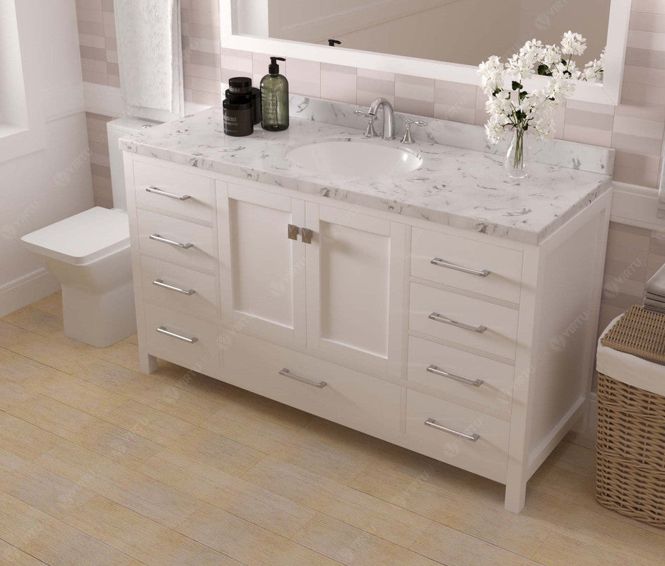 VHG GS-50060-CMRO-WH-NM Caroline Avenue 60" Single Bath Vanity in White with Cultured Marble Quartz Top and Round Sink