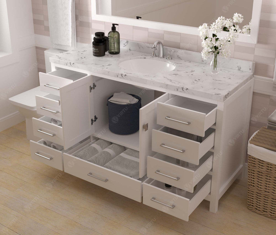 VHG GS-50060-CMRO-WH-NM Caroline Avenue 60" Single Bath Vanity in White with Cultured Marble Quartz Top and Round Sink