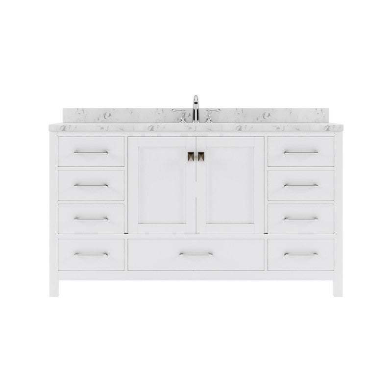 VHG GS-50060-CMRO-WH-NM Caroline Avenue 60" Single Bath Vanity in White with Cultured Marble Quartz Top and Round Sink