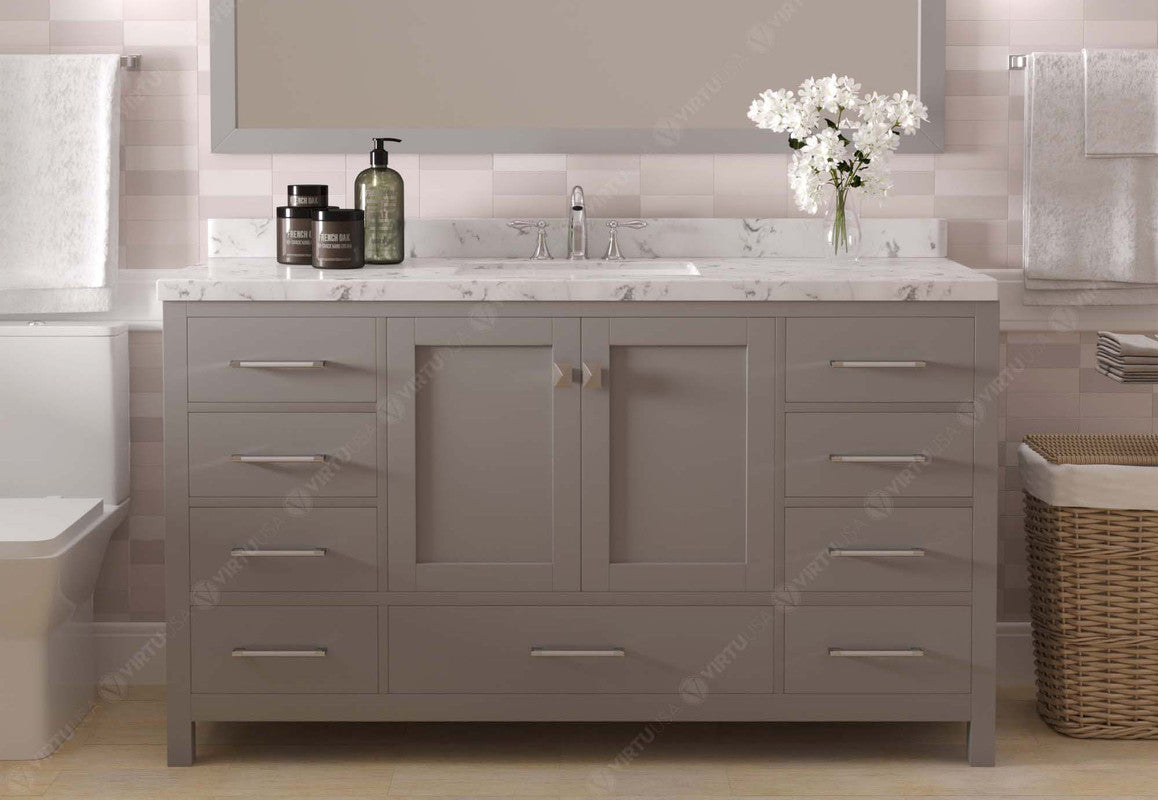 VHG GS-50060-CMSQ-GR-NM Caroline Avenue 60" Single Bath Vanity in Gray with Cultured Marble Quartz Top and Square Sink