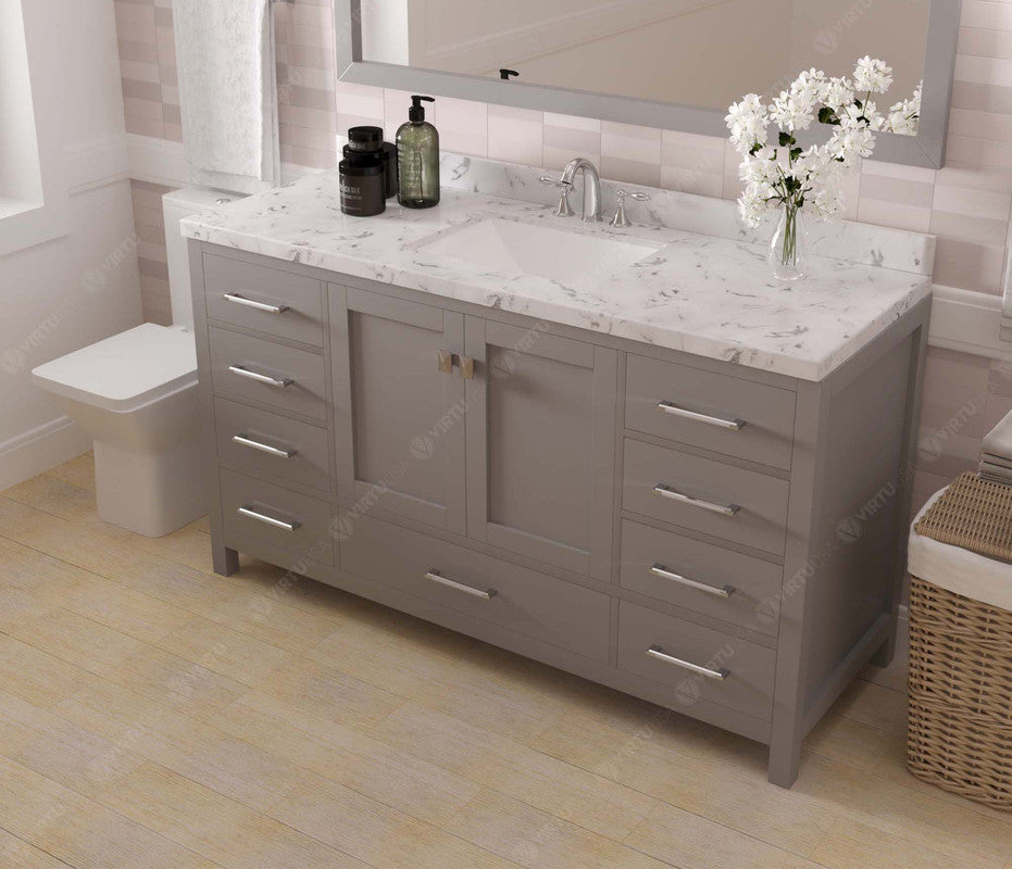 VHG GS-50060-CMSQ-GR-NM Caroline Avenue 60" Single Bath Vanity in Gray with Cultured Marble Quartz Top and Square Sink