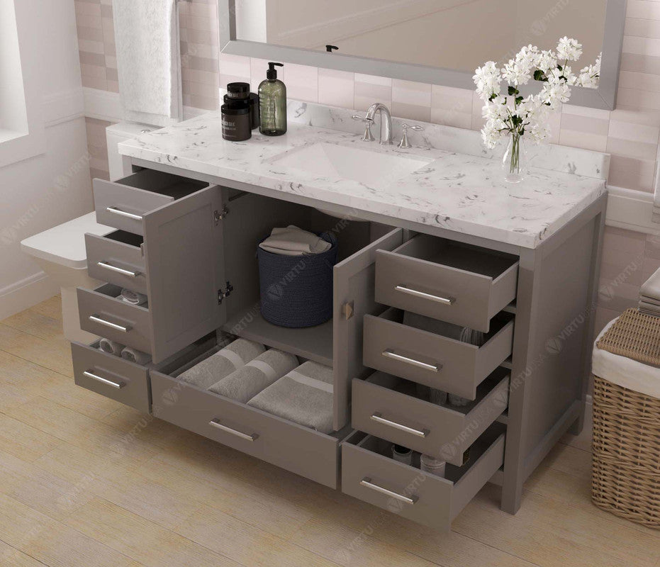 VHG GS-50060-CMSQ-GR-NM Caroline Avenue 60" Single Bath Vanity in Gray with Cultured Marble Quartz Top and Square Sink
