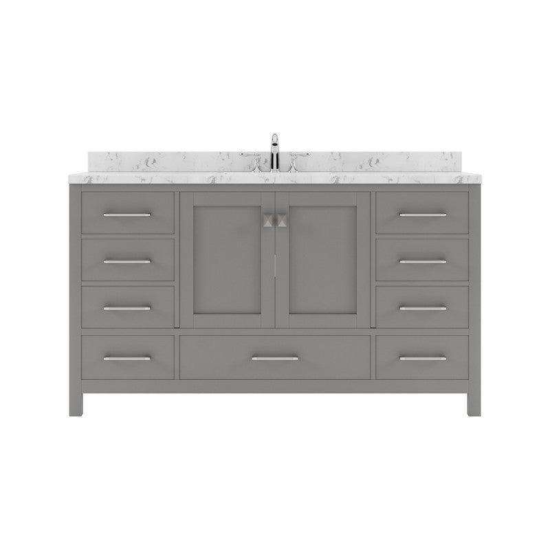 VHG GS-50060-CMSQ-GR-NM Caroline Avenue 60" Single Bath Vanity in Gray with Cultured Marble Quartz Top and Square Sink