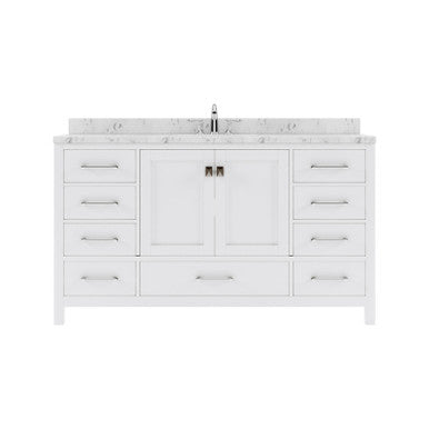 VHG GS-50060-CMSQ-WH-NM Caroline Avenue 60" Single Bath Vanity in White with Cultured Marble Quartz Top and Square Sink