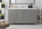 VHG GS-50060-DWQRO-GR-NM Caroline Avenue 60" Single Bath Vanity in Gray with White Quartz Top and Round Sink