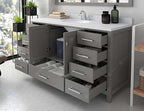 VHG GS-50060-DWQRO-GR-NM Caroline Avenue 60" Single Bath Vanity in Gray with White Quartz Top and Round Sink