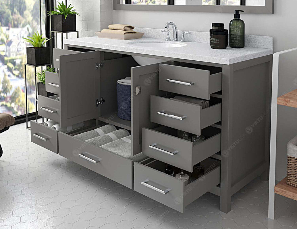 VHG GS-50060-DWQRO-GR-NM Caroline Avenue 60" Single Bath Vanity in Gray with White Quartz Top and Round Sink