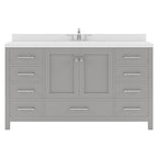 VHG GS-50060-DWQRO-GR-NM Caroline Avenue 60" Single Bath Vanity in Gray with White Quartz Top and Round Sink