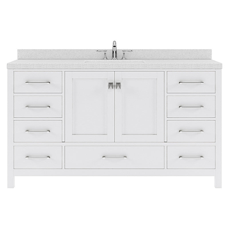 VHG GS-50060-DWQRO-WH-NM Caroline Avenue 60" Single Bath Vanity in White with White Quartz Top and Round Sink