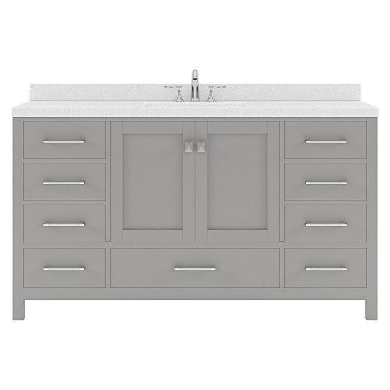 VHG GS-50060-DWQSQ-GR-NM Caroline Avenue 60" Single Bath Vanity in Gray with White Quartz Top and Square Sink