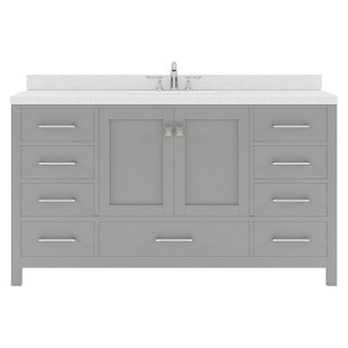 VHG GS-50060-DWQSQ-GR-NM Caroline Avenue 60" Single Bath Vanity in Gray with White Quartz Top and Square Sink