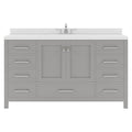 VHG GS-50060-DWQSQ-GR-NM Caroline Avenue 60" Single Bath Vanity in Gray with White Quartz Top and Square Sink