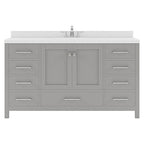 VHG GS-50060-DWQSQ-GR-NM Caroline Avenue 60" Single Bath Vanity in Gray with White Quartz Top and Square Sink