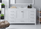 VHG GS-50060-DWQSQ-WH-NM Caroline Avenue 60" Single Bath Vanity in White with White Quartz Top and Square Sink