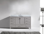 VHG GS-50060-WMRO-GR-NM Caroline Avenue 60" Single Bath Vanity in Gray with White Marble Top and Round Sink