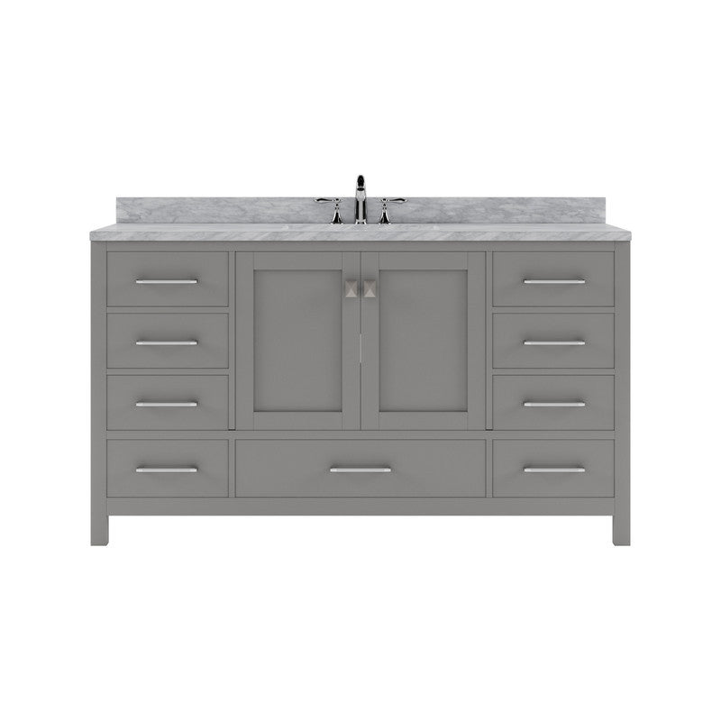 VHG GS-50060-WMRO-GR-NM Caroline Avenue 60" Single Bath Vanity in Gray with White Marble Top and Round Sink