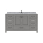 VHG GS-50060-WMRO-GR-NM Caroline Avenue 60" Single Bath Vanity in Gray with White Marble Top and Round Sink