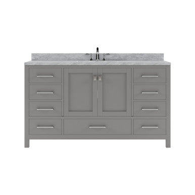 VHG GS-50060-WMRO-GR-NM Caroline Avenue 60" Single Bath Vanity in Gray with White Marble Top and Round Sink