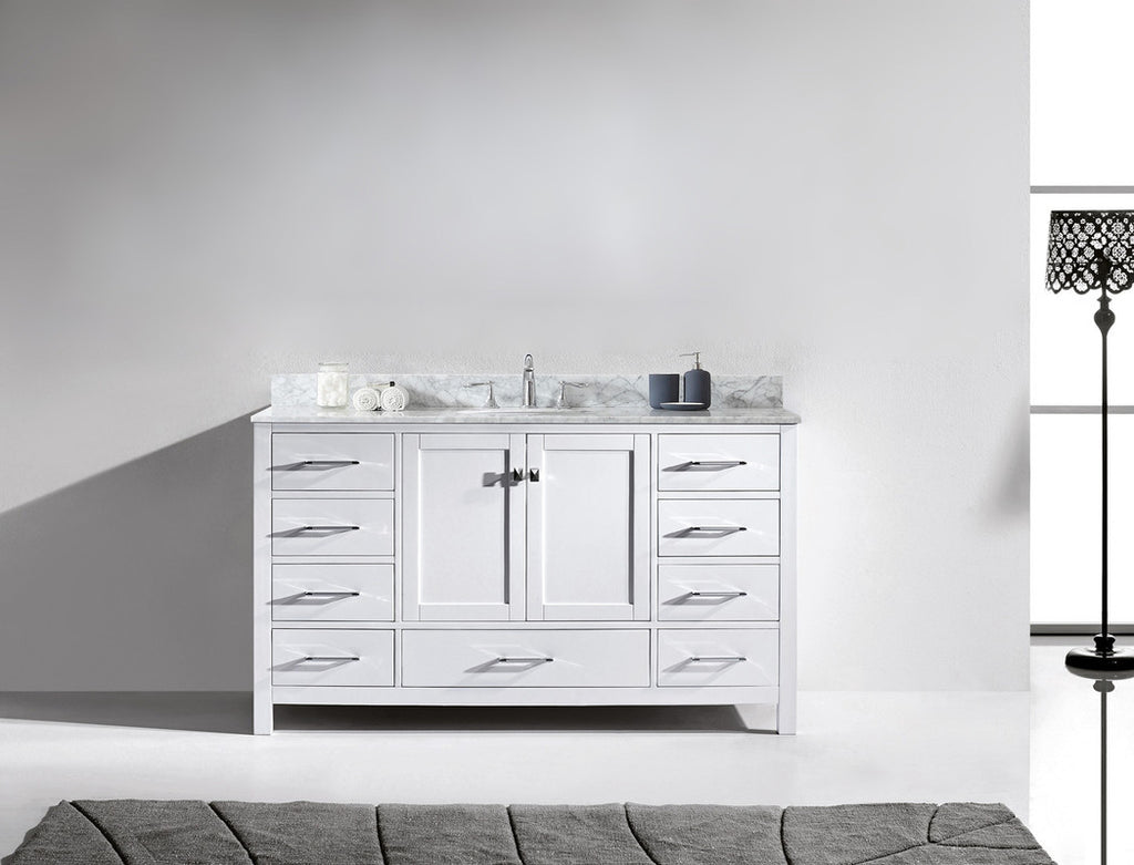VHG GS-50060-WMRO-WH-NM Caroline Avenue 60" Single Bath Vanity in White with White Marble Top and Round Sink