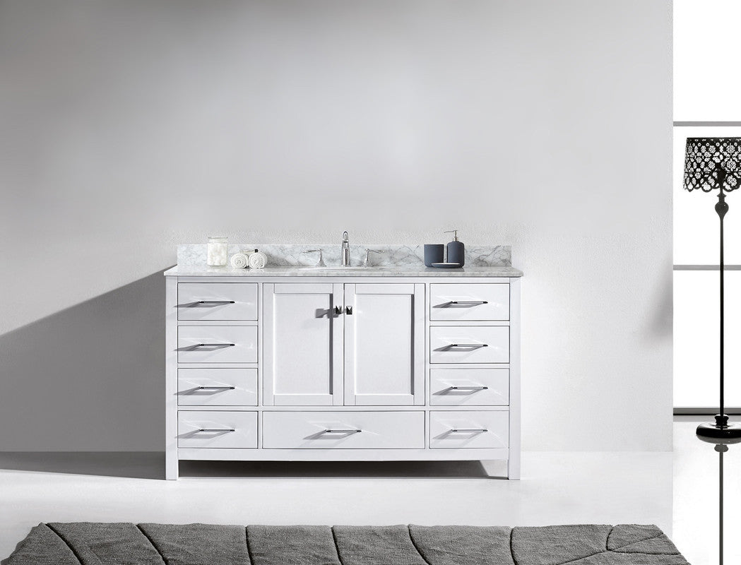 VHG GS-50060-WMRO-WH-NM Caroline Avenue 60" Single Bath Vanity in White with White Marble Top and Round Sink