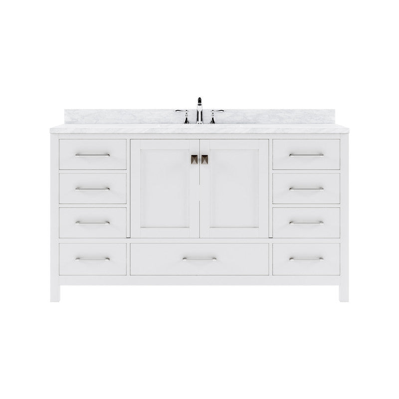 VHG GS-50060-WMRO-WH-NM Caroline Avenue 60" Single Bath Vanity in White with White Marble Top and Round Sink