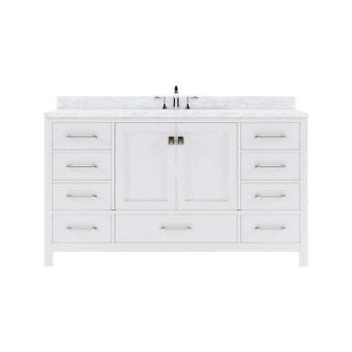 VHG GS-50060-WMRO-WH-NM Caroline Avenue 60" Single Bath Vanity in White with White Marble Top and Round Sink