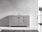 VHG GS-50060-WMSQ-GR-NM Caroline Avenue 60" Single Bath Vanity in Gray with White Marble Top and Square Sink