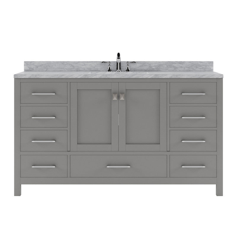 VHG GS-50060-WMSQ-GR-NM Caroline Avenue 60" Single Bath Vanity in Gray with White Marble Top and Square Sink