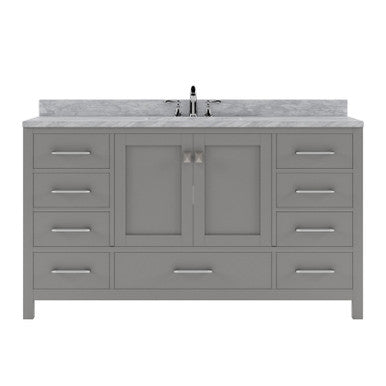 VHG GS-50060-WMSQ-GR-NM Caroline Avenue 60" Single Bath Vanity in Gray with White Marble Top and Square Sink
