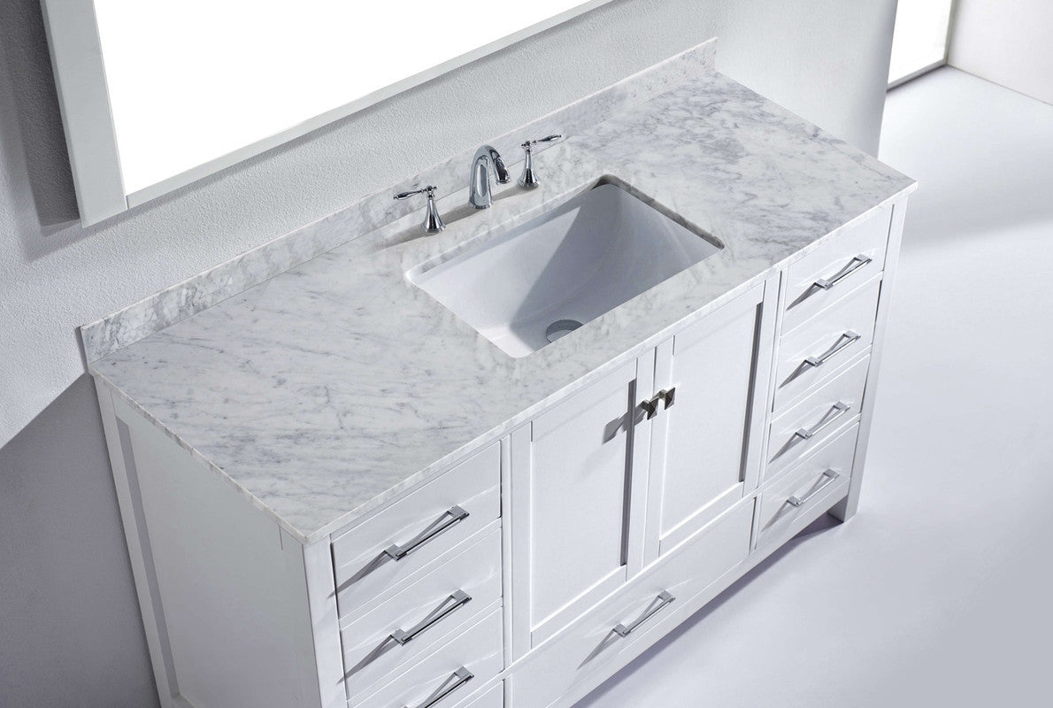 VHG GS-50060-WMSQ-WH-NM Caroline Avenue 60" Single Bath Vanity in White with White Marble Top and Square Sink