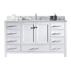 VHG GS-50060-WMSQ-WH-NM Caroline Avenue 60" Single Bath Vanity in White with White Marble Top and Square Sink