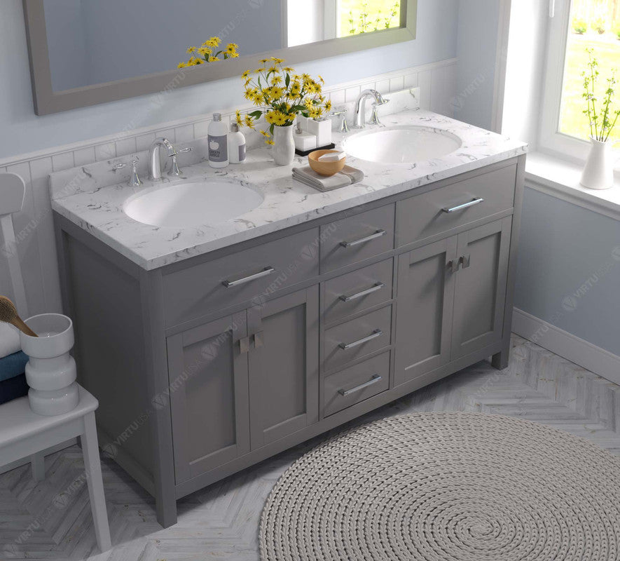 VHG MD-2060-CMRO-GR-NM Caroline 60" Double Bath Vanity in Gray with Cultured Marble Quartz Top and Round Sinks