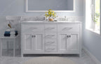 VHG MD-2060-CMRO-WH-NM Caroline 60" Double Bath Vanity in White with Cultured Marble Quartz Top and Round Sinks