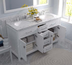 VHG MD-2060-CMRO-WH-NM Caroline 60" Double Bath Vanity in White with Cultured Marble Quartz Top and Round Sinks