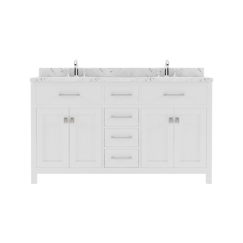VHG MD-2060-CMRO-WH-NM Caroline 60" Double Bath Vanity in White with Cultured Marble Quartz Top and Round Sinks