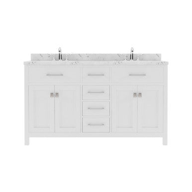 VHG MD-2060-CMRO-WH-NM Caroline 60" Double Bath Vanity in White with Cultured Marble Quartz Top and Round Sinks
