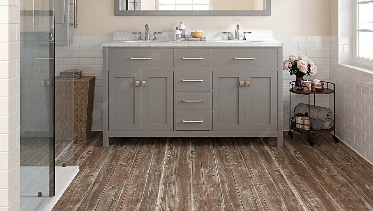 VHG MD-2060-DWQRO-GR-NM Caroline 60" Double Bath Vanity in Gray with White Quartz Top and Round Sinks