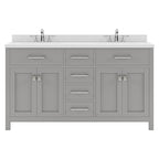 VHG MD-2060-DWQRO-GR-NM Caroline 60" Double Bath Vanity in Gray with White Quartz Top and Round Sinks