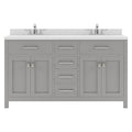 VHG MD-2060-DWQRO-GR-NM Caroline 60" Double Bath Vanity in Gray with White Quartz Top and Round Sinks