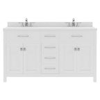 VHG MD-2060-DWQRO-WH-NM Caroline 60" Double Bath Vanity in White with White Quartz Top and Round Sinks