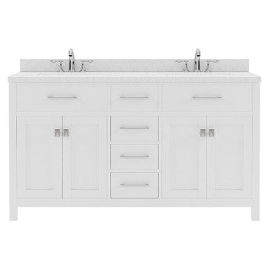 VHG MD-2060-DWQRO-WH-NM Caroline 60" Double Bath Vanity in White with White Quartz Top and Round Sinks