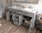 VHG MD-2060-DWQSQ-GR-NM Caroline 60" Double Bath Vanity in Gray with White Quartz Top and Square Sinks