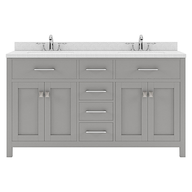 VHG MD-2060-DWQSQ-GR-NM Caroline 60" Double Bath Vanity in Gray with White Quartz Top and Square Sinks